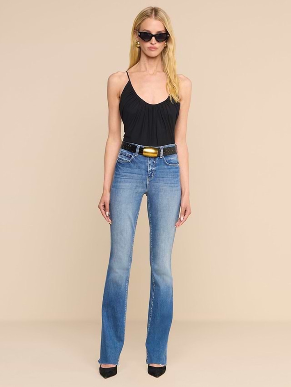 L'AGENCE Ruth High-Rise Straight Raw Hem Jeans Cambridge Wash Size 34